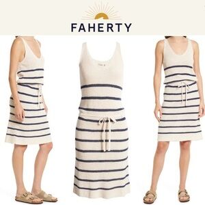 FAHERTY Out East Stripe Linen & Organic Cotton Sweater Dress sz M 258$